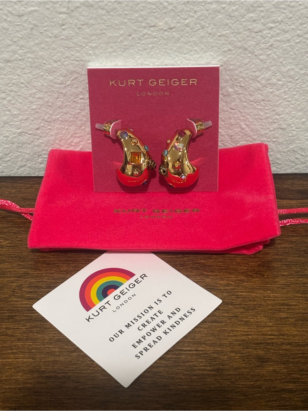 Kurt Geiger Gold-tone Hoop Earrings with Pink and Multicolor Gems